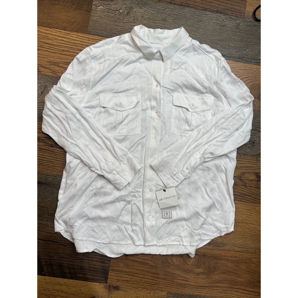 Liz Claiborne White Rayon Button Down Long Sleeve Shirt Women Large NWT Career